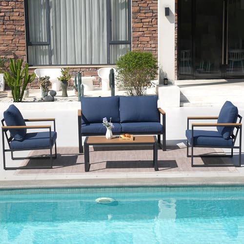 4 Pieces Metal Patio Furniture Set with Coffee Table Y60532