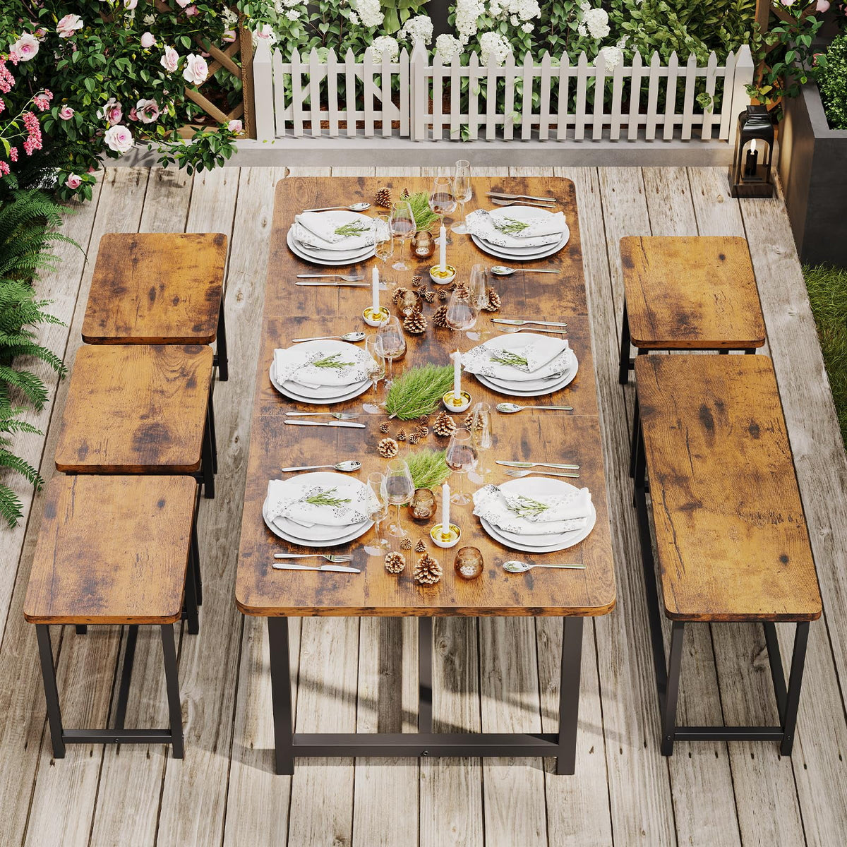 63" Extendable Dining Table Set with Stools I74885