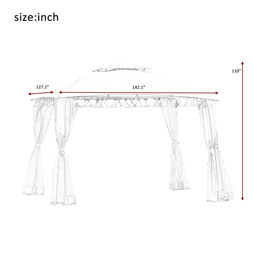 Beige Double Tiered Grill Canopy Gazebo Tent R40683