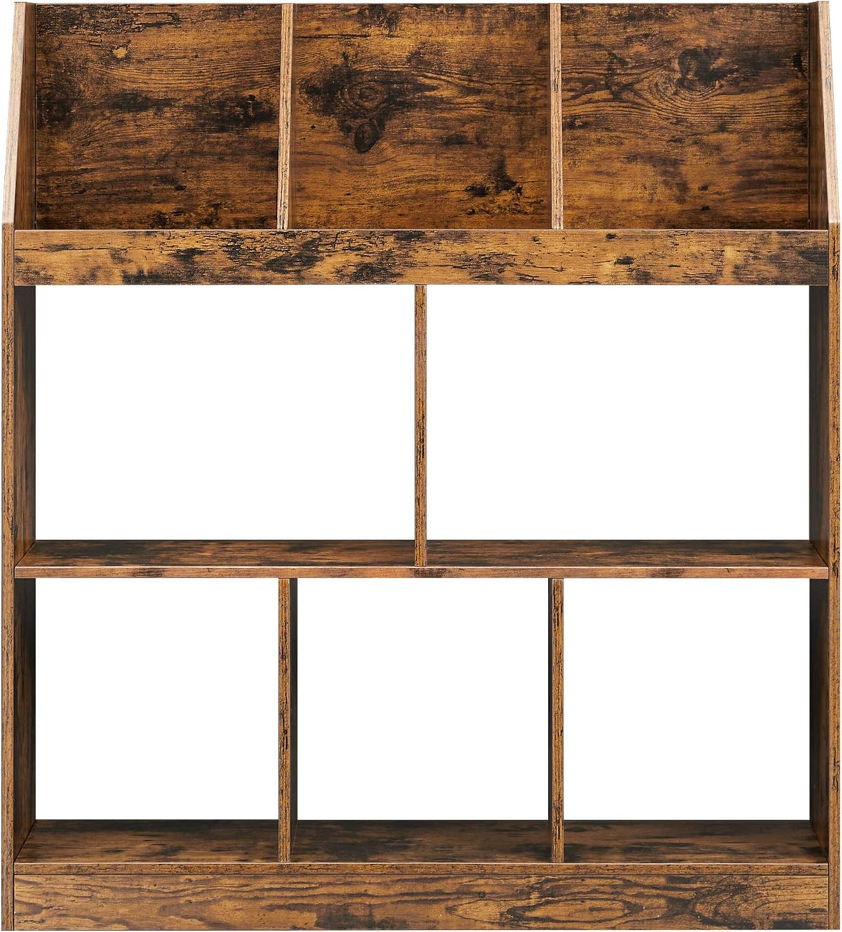Rustic Brown Bookshelf with Cubbyholes I8732