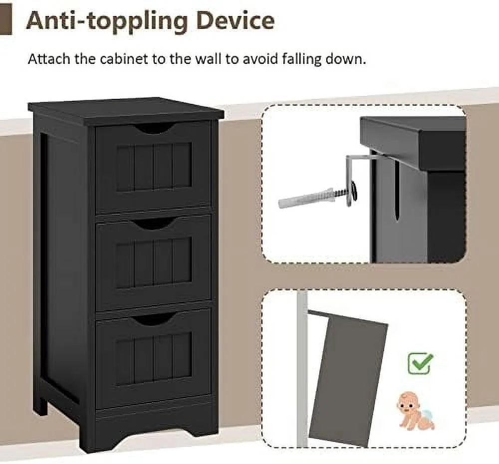 Black 3 Drawer Wooden Bathroom Cabinet T446693