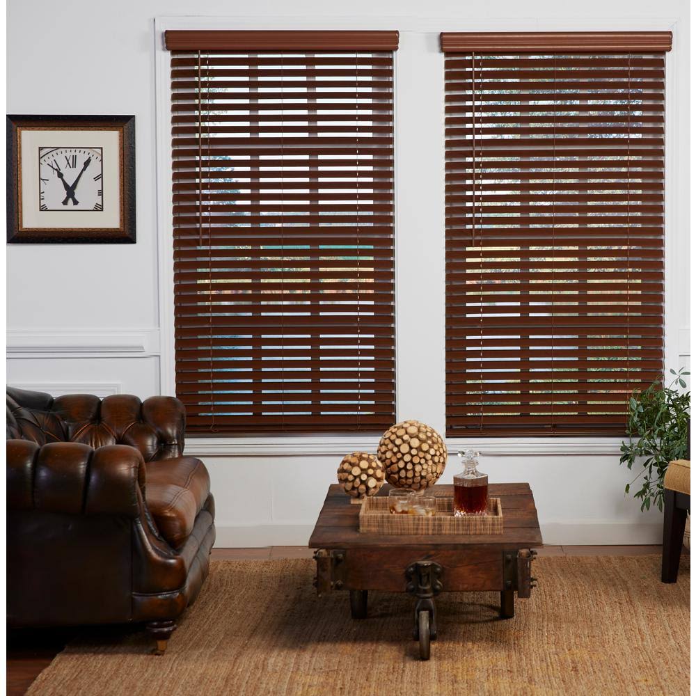 Cut-to-Width Dark Oak 2in. Cordless Faux Wood Blind Y134