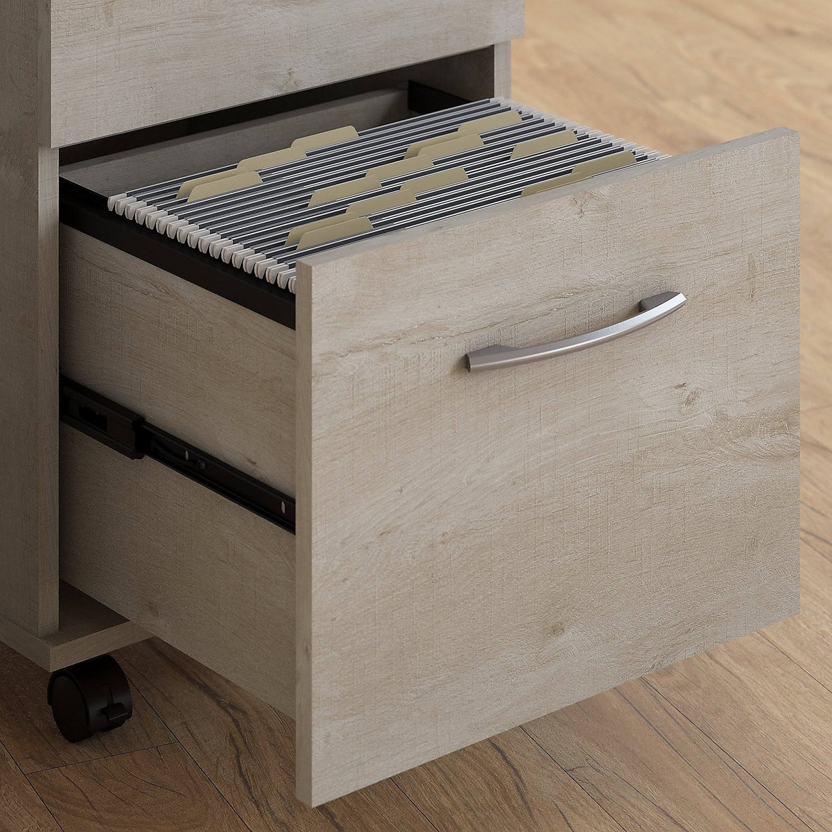 Washed Gray Small Desk with Mobile File Cabinet and Bookcase A316