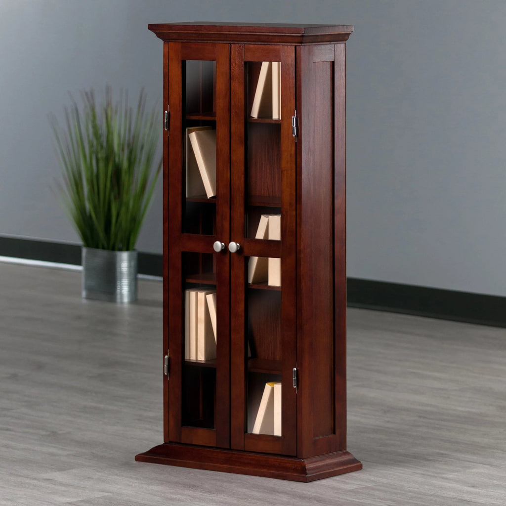 Walnut Finish Wood Media Cabinet K48566