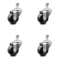 Swivel Threaded Stem Caster Set of 4 with 3.5 inch x 1.25 inch Black Wheels and 1/2 inch Stems I139