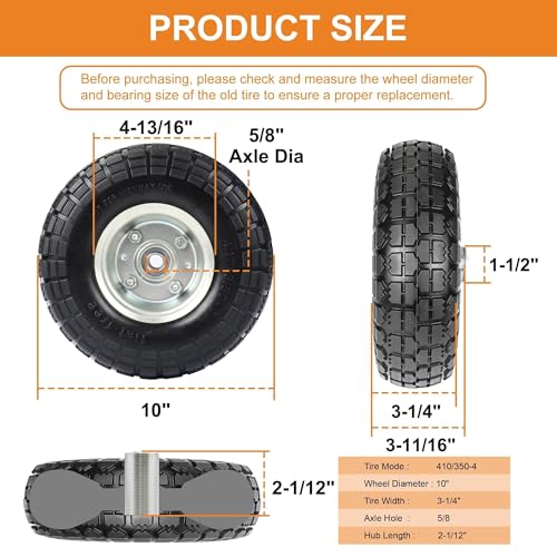 10 Inch 2 Pack Solid Rubber Flat Free Tire and Dolly Wheel with 5/8" Axle Y58524