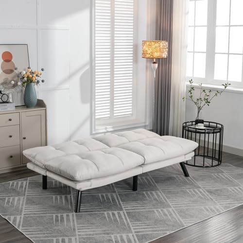 Velvet Futon Sofa Bed with Adjustable Backrest and Metal Legs O608389