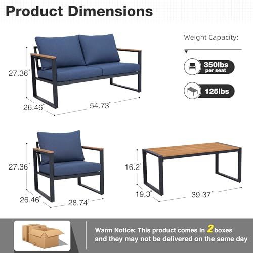4 Pieces Metal Patio Furniture Set with Coffee Table Y60532