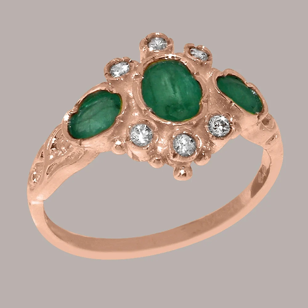 14k Rose Gold Natural Emerald & Diamond Ring C2043