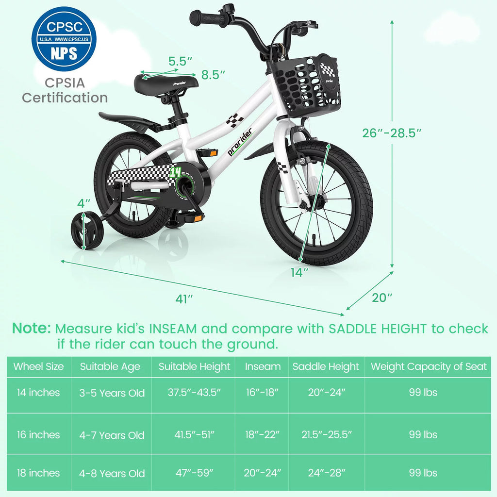 14 Inch Kids Bike with Training Wheels and Basket C31450