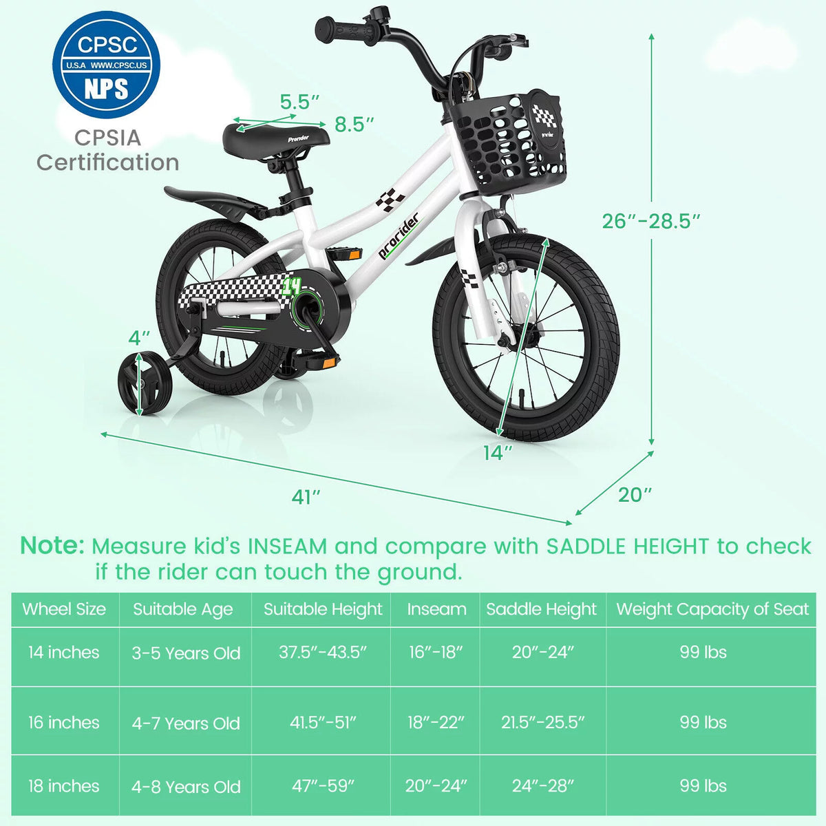 14 Inch Kids Bike with Training Wheels and Basket C31450