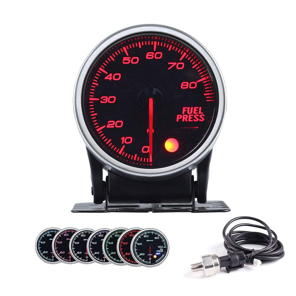 2-1/16 52mm 7 Color 0-80 PSI Fuel Pressure Gauge with Press Alarm A21546