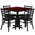 36'' Square Mahogany Laminate Table Set with 4 Metal Chairs E9442