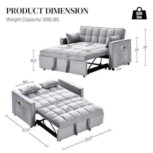 Dark Grey Velvet Convertible Sleeper Sofa Bed C71078