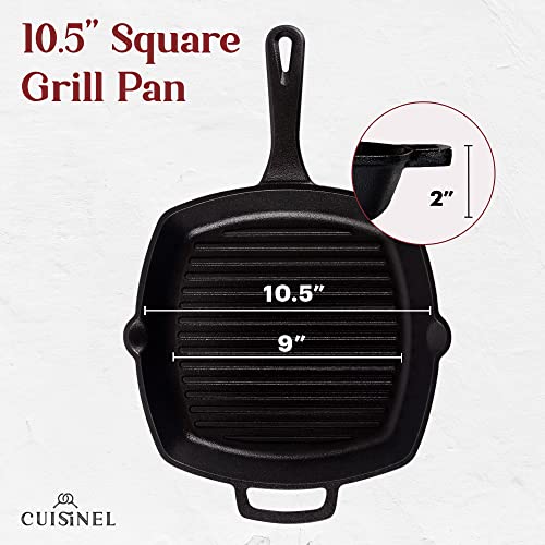 10.5" Pre-Seasoned Cast Iron Square Grill Pan with Glass Lid M961697