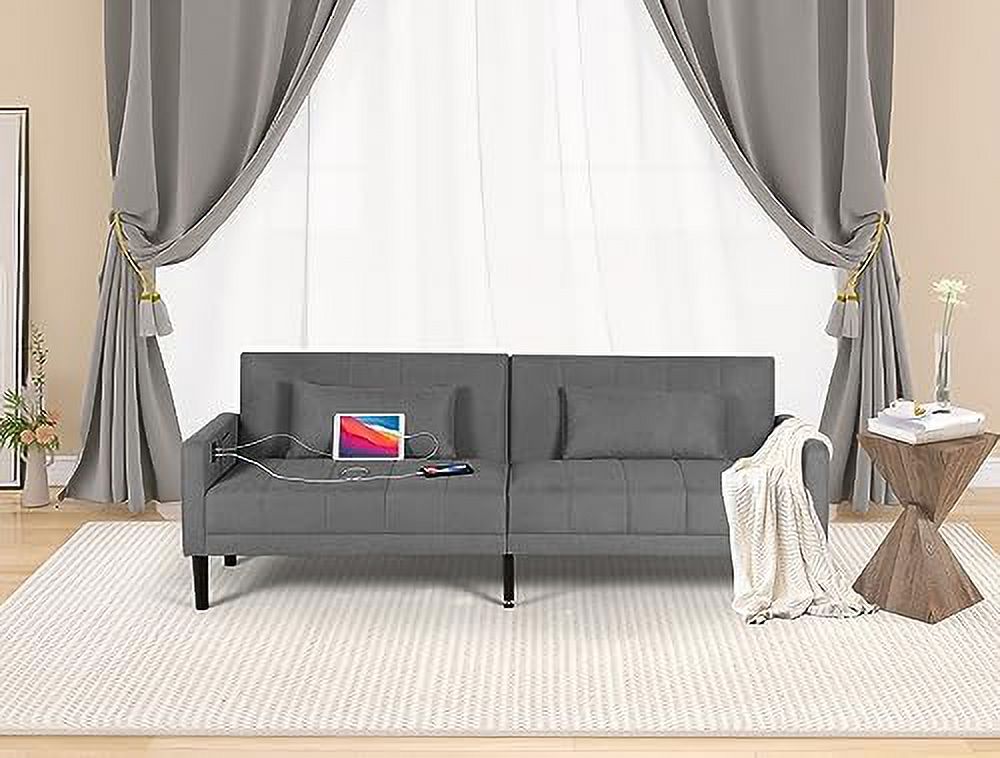Button Tufted Upholstered Sofa Couch with 2 USB Charging Ports G2746
