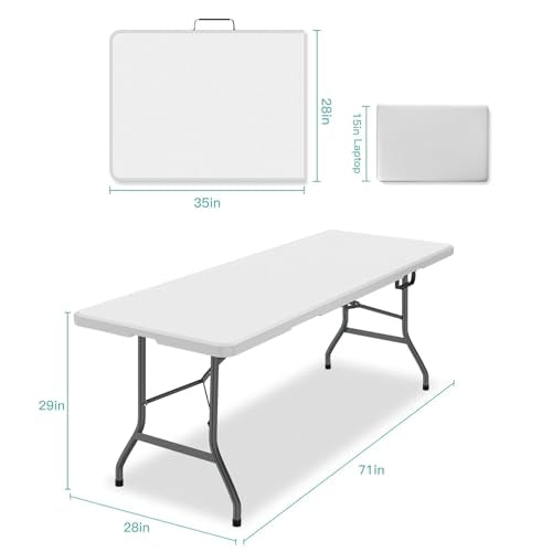 White 4 ft Portable Folding Table with Carrying Handle N46881