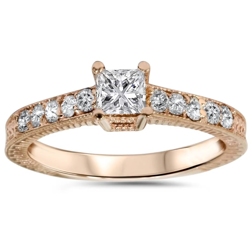 14K Rose Gold Princess Cut Diamond Engagement Ring D64431