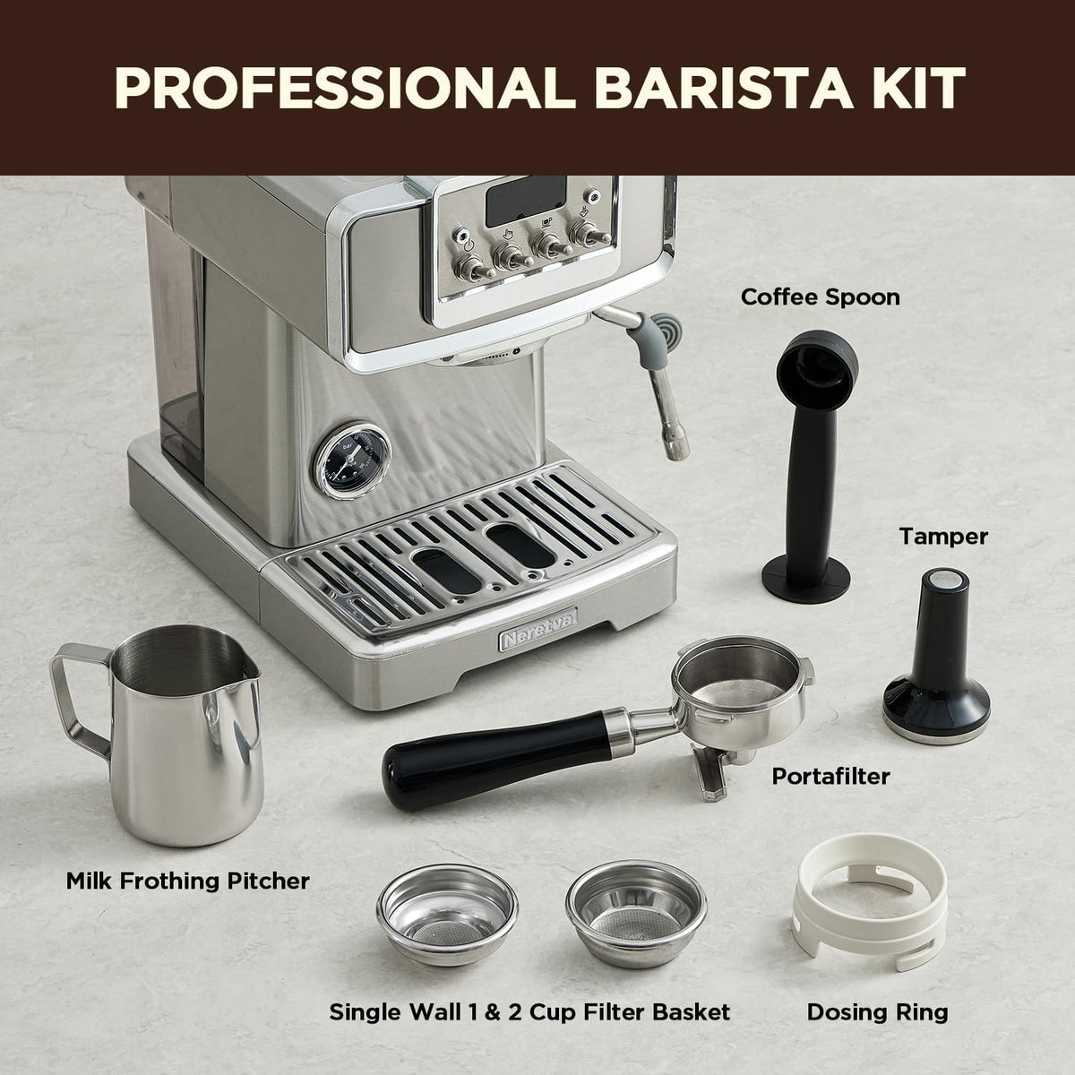15 Bar Stainless Steel Espresso Machine with Milk Frother X647645