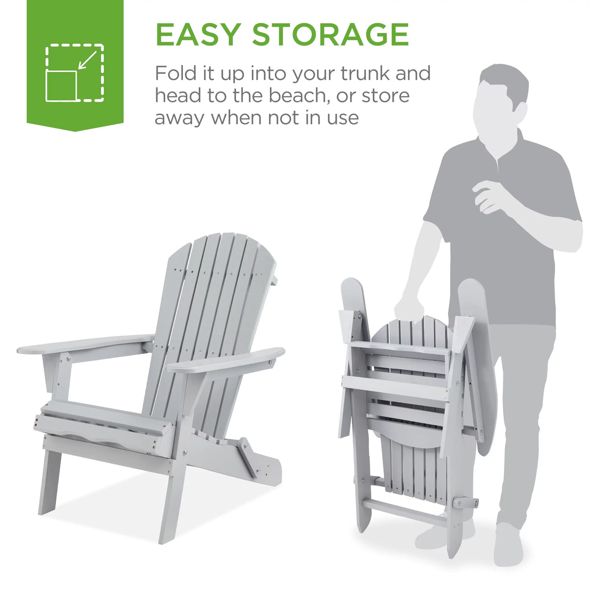 Folding Adirondack Chair Outdoor Wooden Accent Lounge Furniture 350lb Capacity Gray P462544
