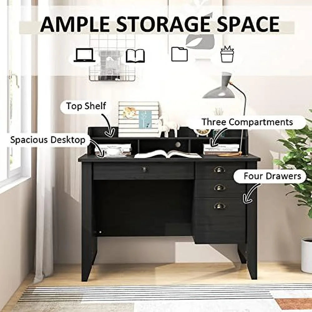 Brown Computer Desk with 4 Drawers and Hutch A8791