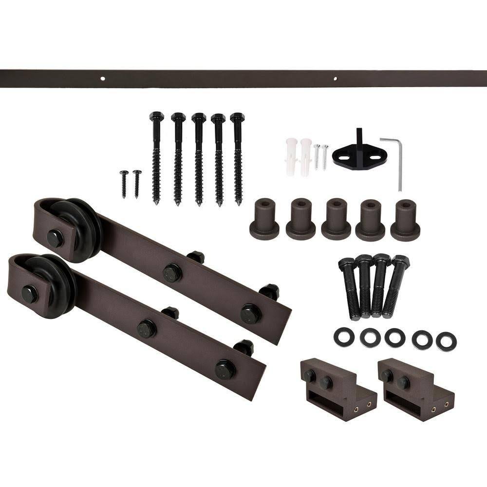 Brown Stained Solid Pine Wood Interior Sliding Barn Door with Hardware Kit M731