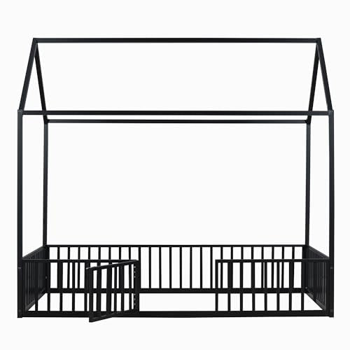 Black Twin Size Metal Floor Bed L3989
