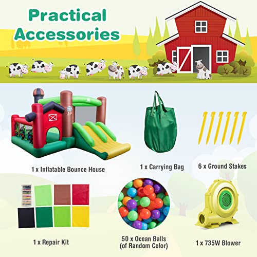 Farm Themed Inflatable Bounce House with Dual Slides and Ball Pit Q8927