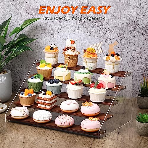 4 Pack Acrylic Wood Tiered Display Shelf Rack Step Riser Ladder Stand (15.7 Inch, 5 Tier) D67287