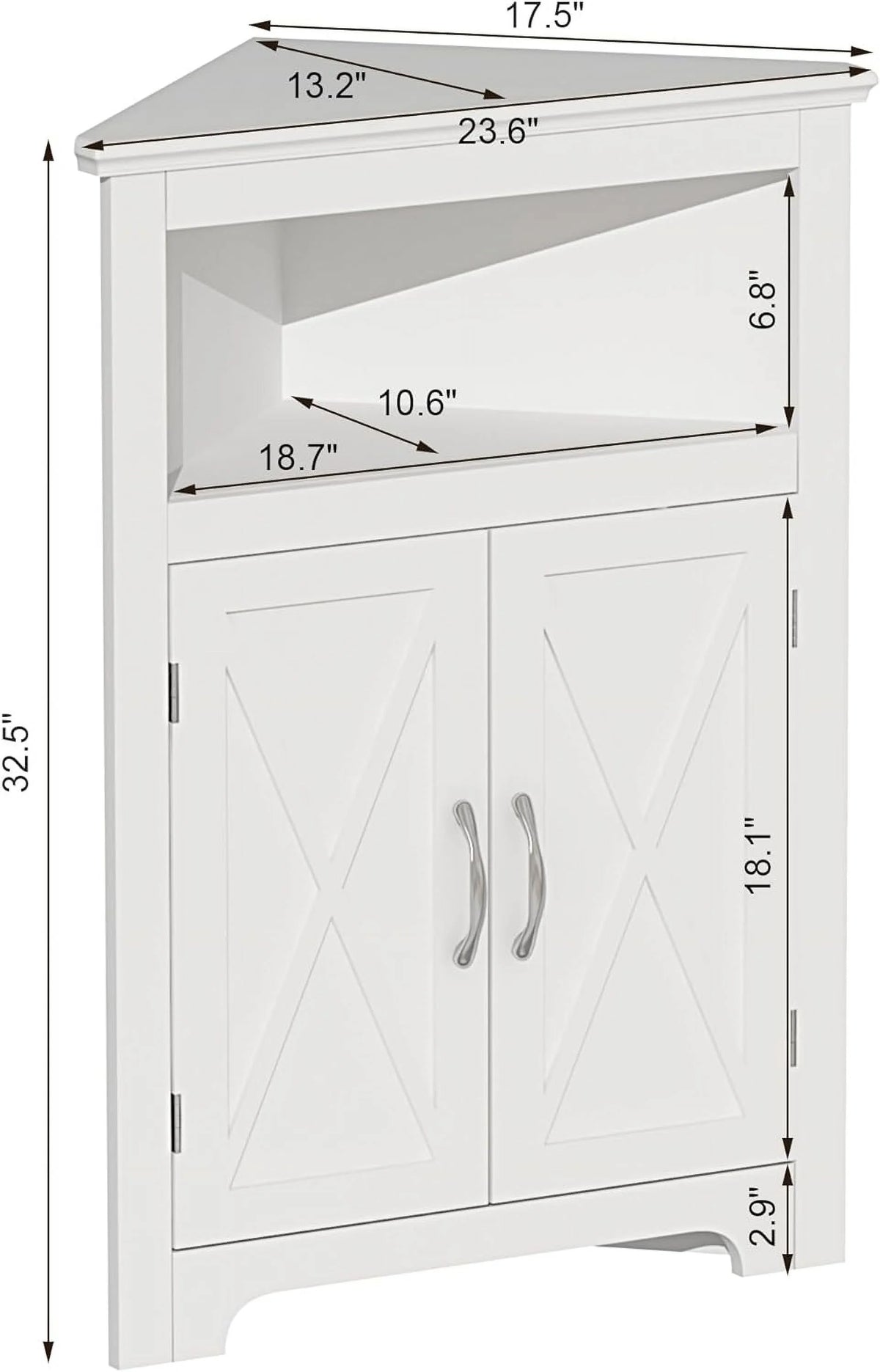 White Corner Storage Cabinet with Barn Door and Adjustable Shelf S5640