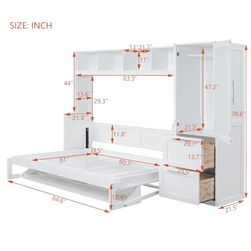 Gray Queen Size Murphy Bed Wall with Closet and Drawers G46923