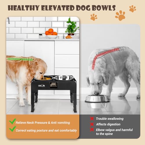 6 Height Adjustable Raised Dog Bowls with 2 Stainless Steel & 1 Slow Feeder Dog Food Bowls, Non-Slip Dog Food Stand with Catchment Drawer H1297
