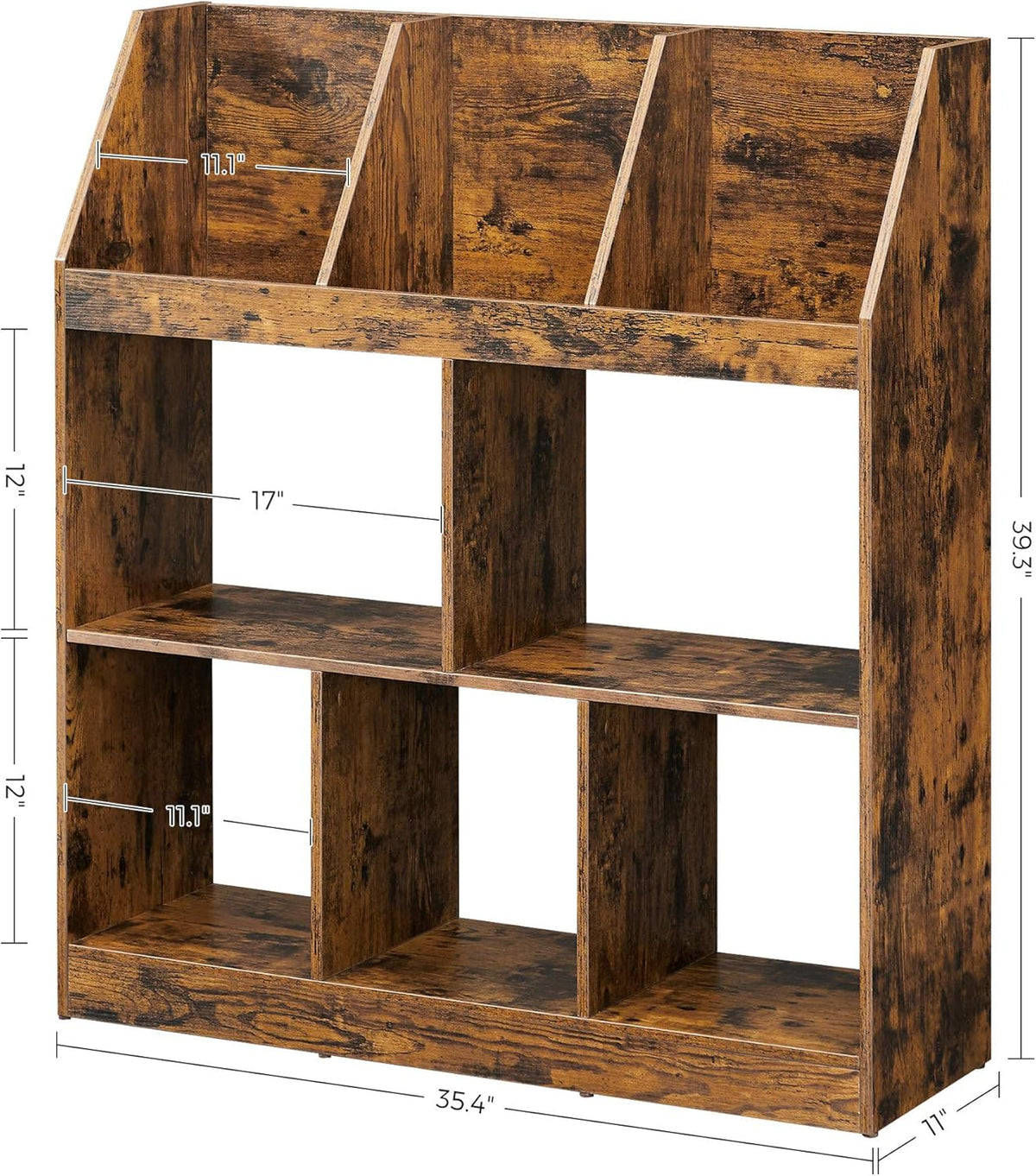 Rustic Brown Bookshelf with Cubbyholes I8732