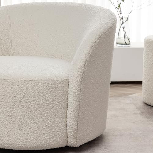 Cream Boucle Swivel Barrel Chair with Round Ottoman Set X614467