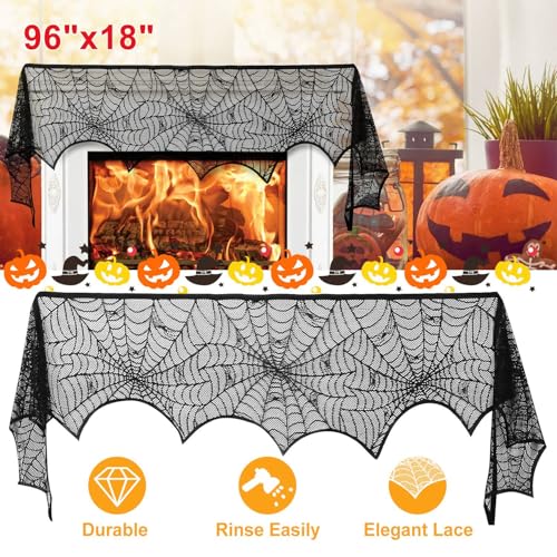 Black Spider Web Lace Mantel Scarf 2 Pack D187233