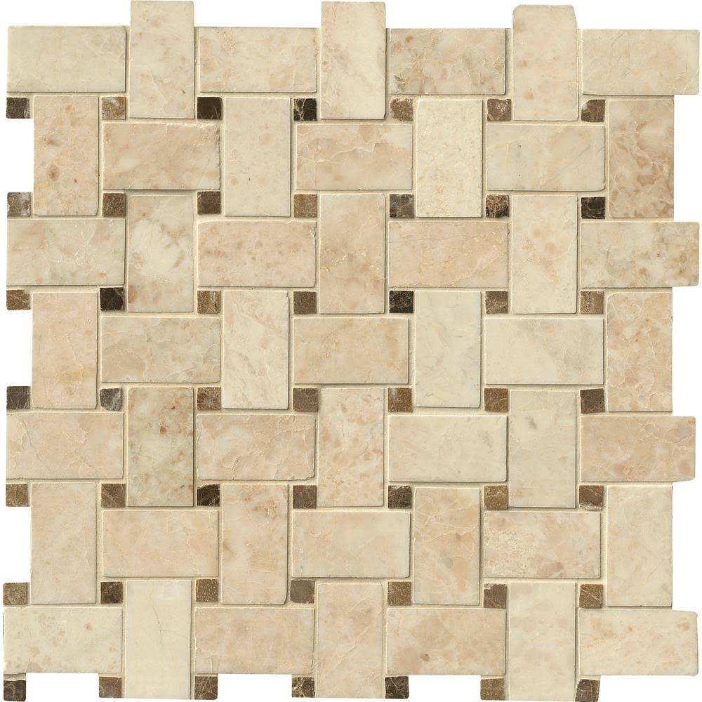 12 in. x 12 in. Polished Marble Mosaic Tile W21429