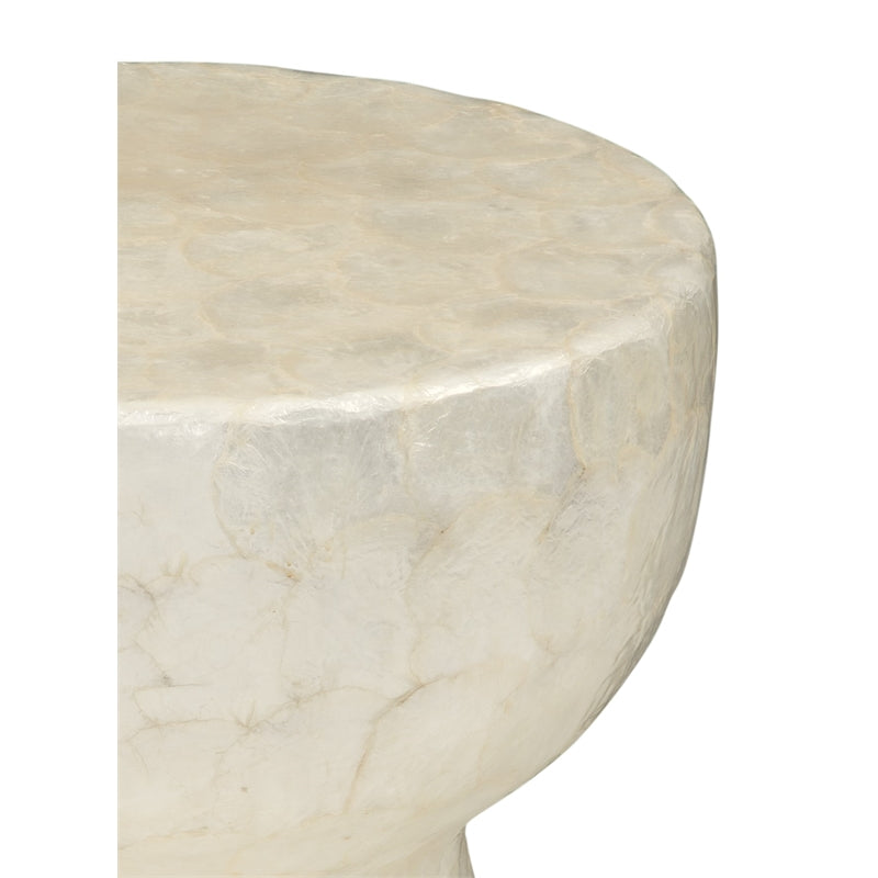 White Stone Accent Table with Drum Shade T6249