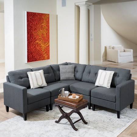 5 Piece Fabric Sectional Sofa, Dark Grey F7522