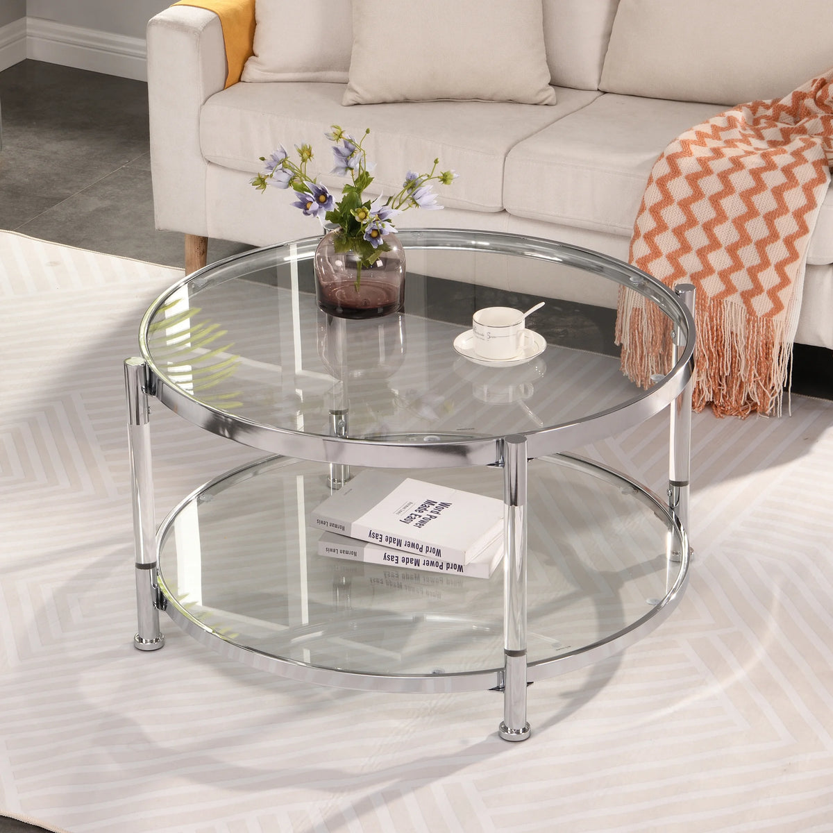 Acrylic Round Tempered Glass Coffee Table N832991