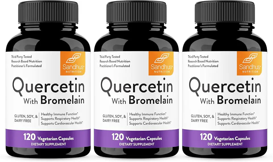Quercetin with Bromelain 1000mg Vegetarian Capsules 120 Count Pack of 3 I1320