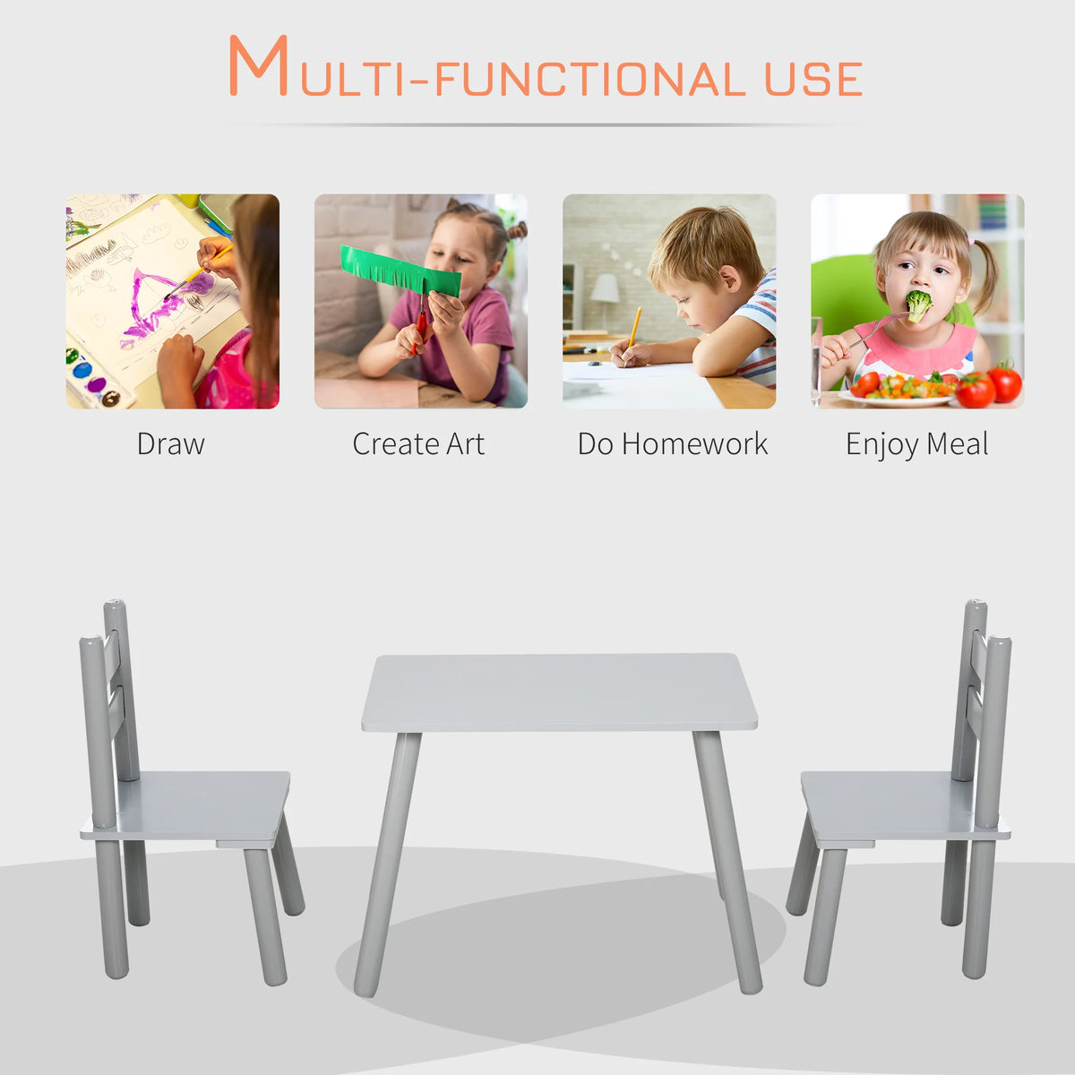 3-Piece Kids Wooden Table Chairs Set S7005