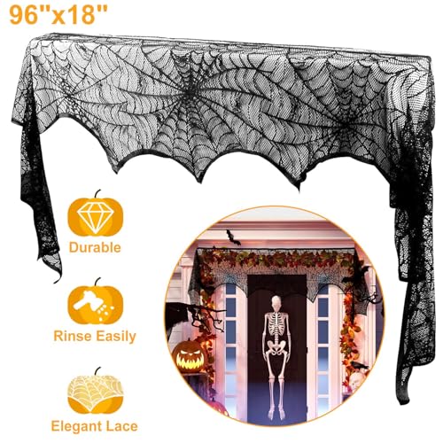 Black Spider Web Lace Mantel Scarf 2 Pack D187233