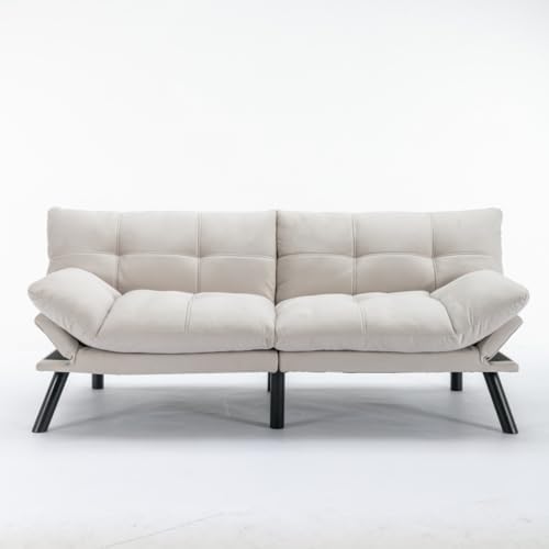 Velvet Futon Sofa Bed with Adjustable Backrest and Metal Legs O608389