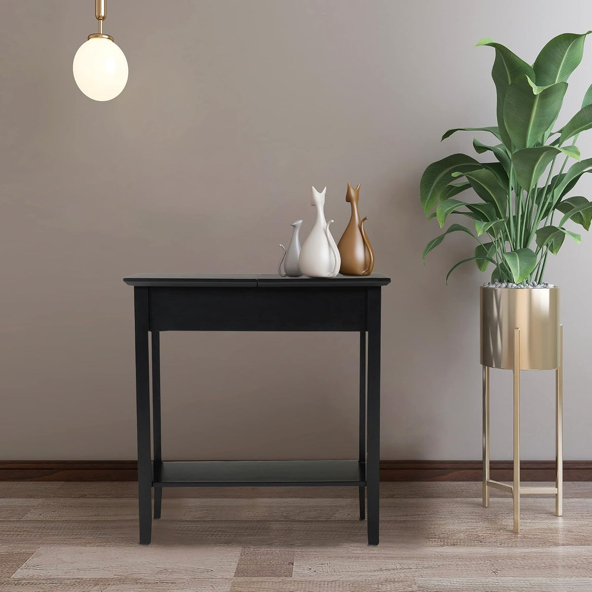Flip Top End Table Wooden Sofa Side Table with Storage and Shelf M90942
