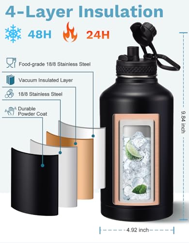 Insulated Water Bottle with Straw Lid Strap Carrier Boot & Paracord Handle G348