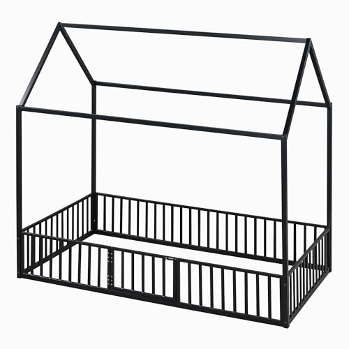 Black Twin Size Metal Floor Bed L3989