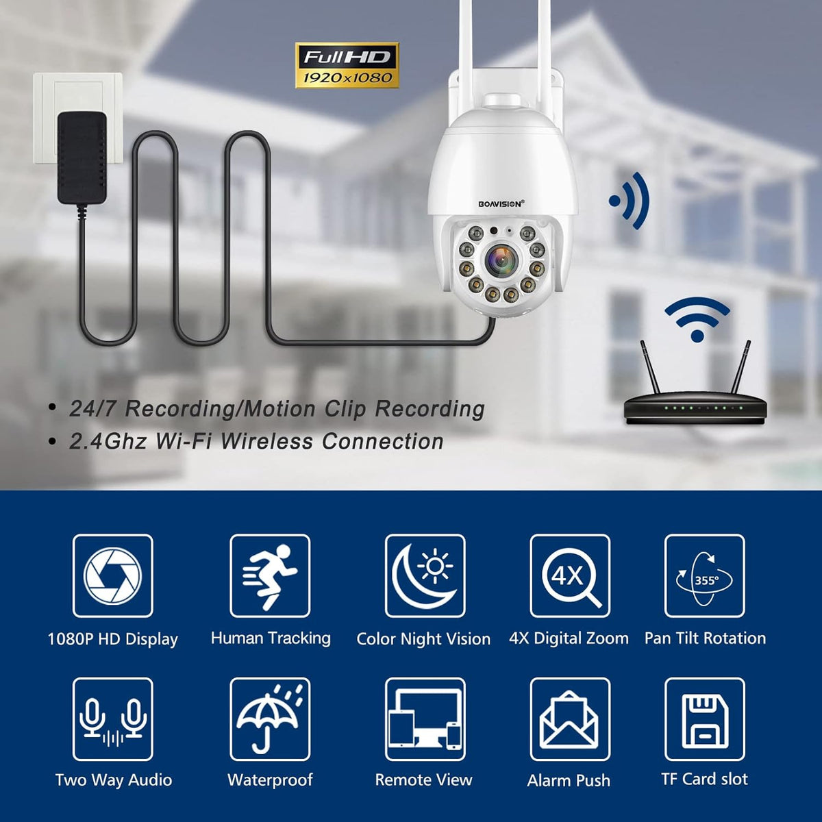 Wireless WiFi IP Camera Outdoor 360° View HD 1080P Full Color Night Vision J398506