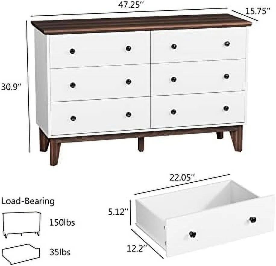 Black 6 Drawer Wood Dresser W31504