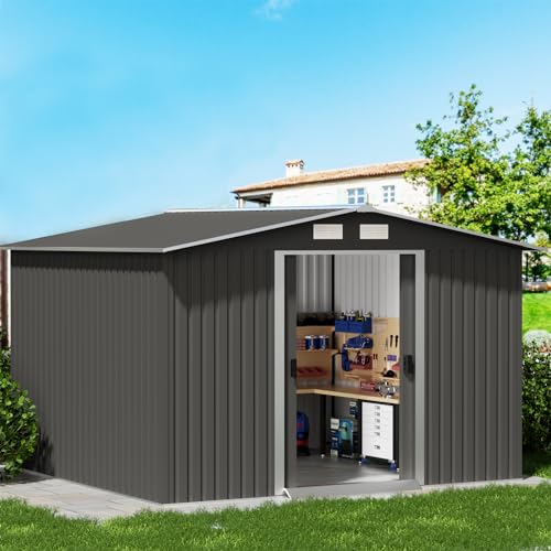 Gray Metal Outdoor Storage Shed with Double Sliding Door F278870