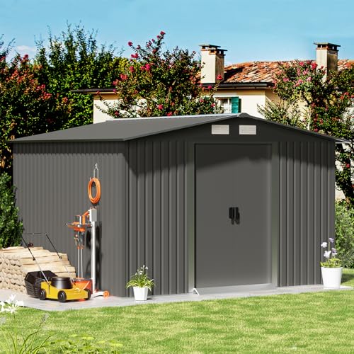 Gray Metal Outdoor Storage Shed with Double Sliding Door F278870